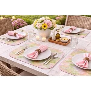 Set Of 2 Pastel Floral Placemats Cottagecore Meadow Shabby Chic